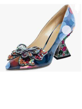 YDN Blue Halo Butterfly Pumps Colorful Crystal High Heels Studded Slip On Shoe